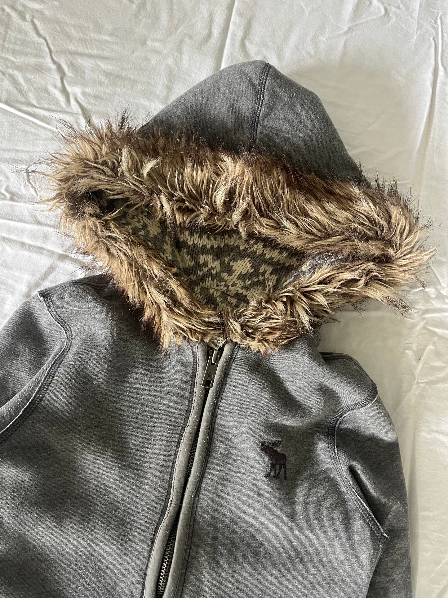 vintage abercrombie and fitch fur lined hoodie - L