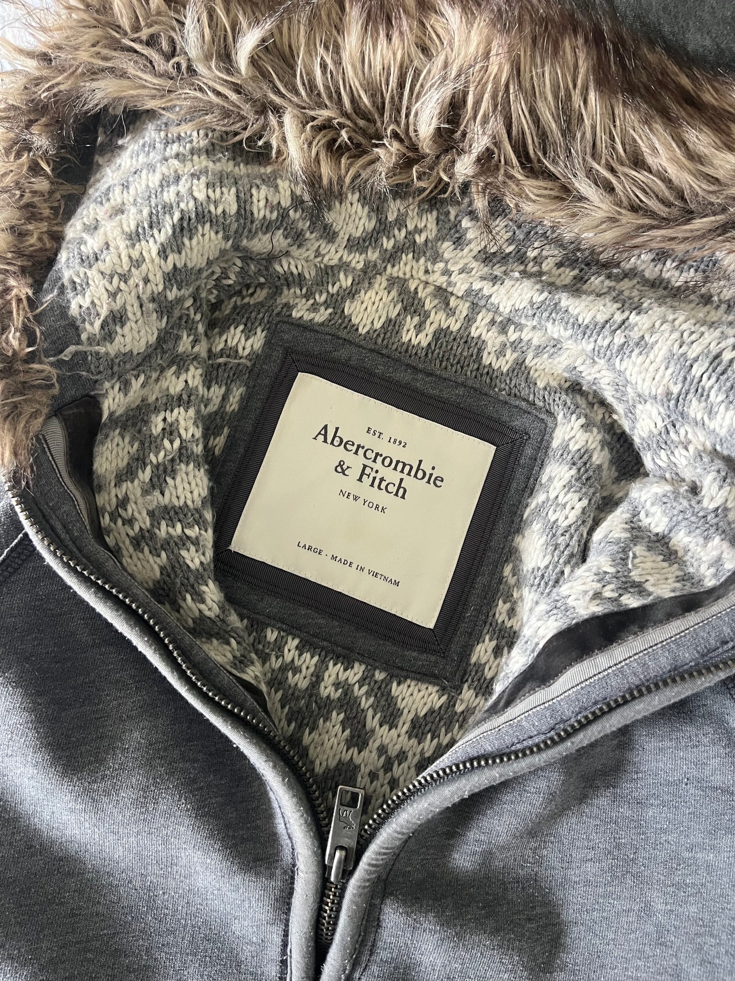 vintage abercrombie and fitch fur lined hoodie - L