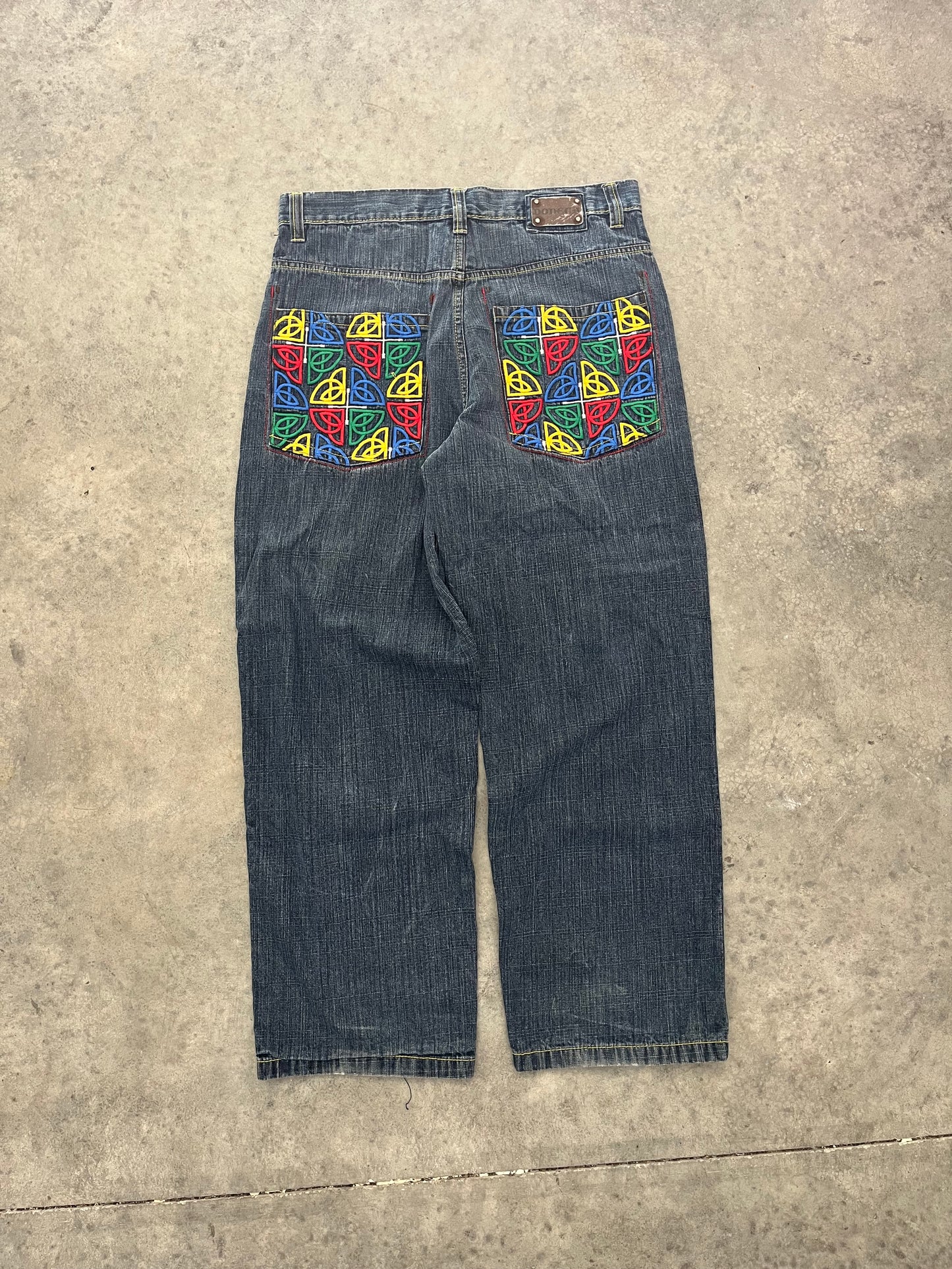 sick embroidered baggy jeans - 33