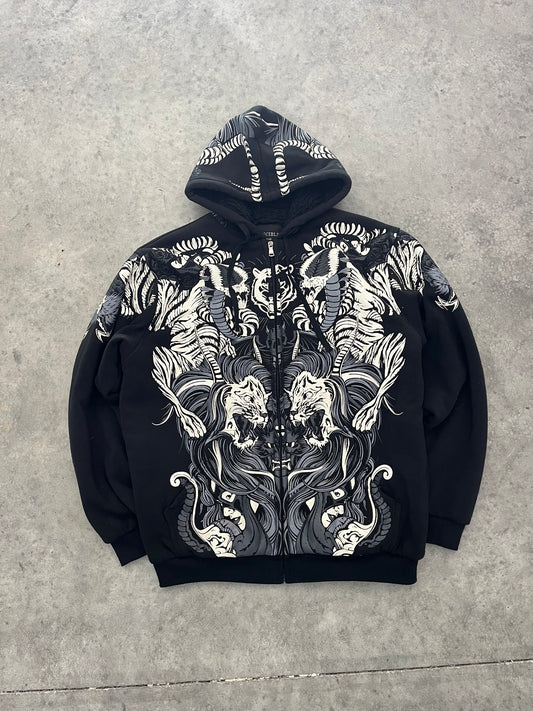 insane printed zipup hoodie - XL