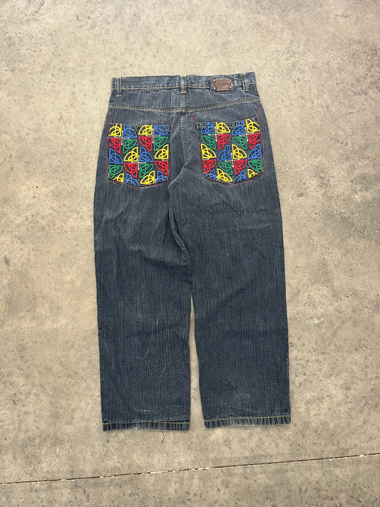 sick embroidered baggy jeans - 33